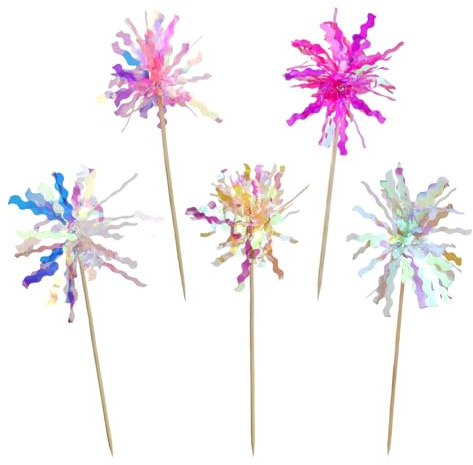Calkkrer 25 Pcs Happy Birthday Cake Toppers – Foil Firework Cupcake Toppers, Sparkle Tinsel Drink Stirrers, Flowers Cake Decoration for Cake, and Cocktail Food