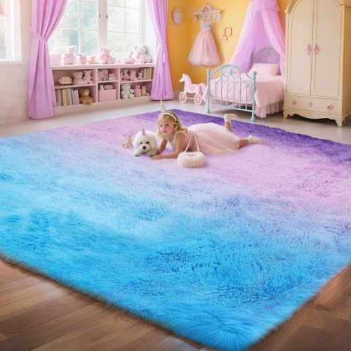 Untimaty Area Rugs Living Room Rug - 160x230cm Fluffy Shaggy Carpet | Kids Playroom Nursery Living Room, Thick Soft Plush Mat for Kids Baby Boys Teen Dorm Home Decor Aesthetic (Purple)