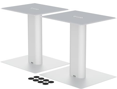 suptek Support d'Enceinte de Bureau avec Plateau 21 x 24 cm, Pied Enceinte Hauteur 256 mm Idéal pour Home Cinéma et Bureau, Charge Max 20 kg, Lot de 2, Blanc SDM003LW