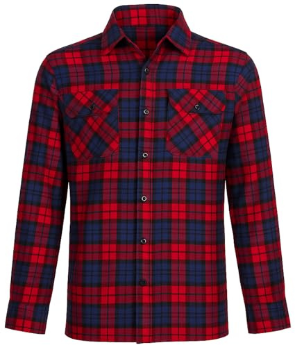 Outdoor World Chemise à Carreaux pour Homme–Chemise de bûcheron à Manches Longues en Flanelle brossée Teinte en Fil–vêtement de Travail Chaud pour l'extérieur, Les Loisirs et la randonnée (Rouge, XL)