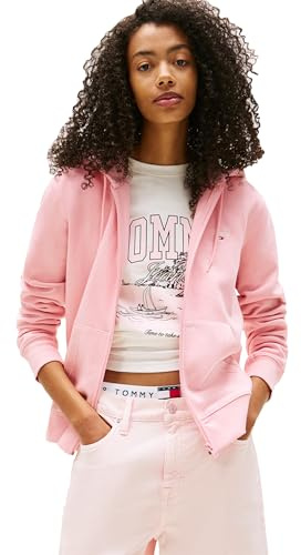 Tommy Jeans Damen-Kapuzenpullover mit Reißverschluss, mittelschwer, Script-Logo und Kordelzug, Rosa (Ballet Pink), S