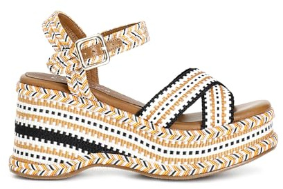 CAFèNOIR - Sandali Zeppa In Tessuto, Da Donna, Colore Multi Arancio, Taglia 37