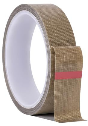 Misuyue Nastro in teflon, 0,18 mm di spessore, nastro adesivo in vetro PTFE, ad alta temperatura per sottovuoto, a mano e a impulsi, marrone (20 mm)