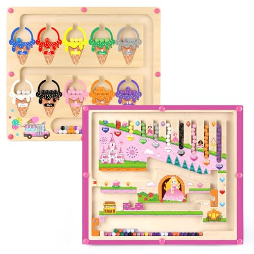 Geschenke für Mädchen Spielzeug 2 in 1 Montessori magnetische Farbe und Zahl Labyrinth für 3 4 5 Jahre Alten Jungen Mädchen Farbe Sortieren für Kleinkinder Feinmotorik Holz magnetische Puzzles