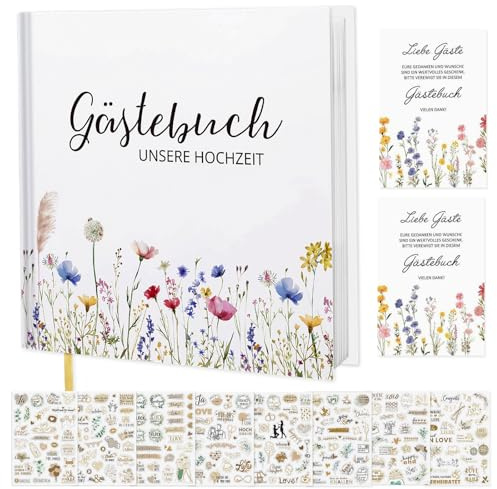AXVRAV Libro degli ospiti per matrimonio con domande, libro degli ospiti vuoto, libro di famiglia per matrimonio, libro degli ospiti da compilare e incollare foto, libro degli ospiti per coppia di