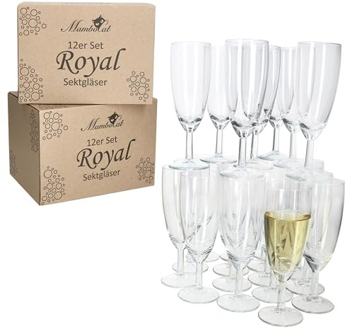 MamboCat 24er Set Royal Sektgläser I geeicht 0,1L, Höhe 16cm I modernes klares Sektglas mit Fuß I Sektflöte für Prosecco, Champagner & Co I transparente Gläser für Hochzeit, Partys, Geburtstage