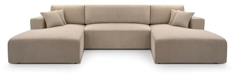 FurniShop24 Ecksofa mit Schlaffunktion und Bettkasten - Eckcouch U-Form Klappsofa - Schlafcouch zum Wohnzimmer, Minimalistisches Design Eckcouch Como U Cappuccino, Schlafsofa