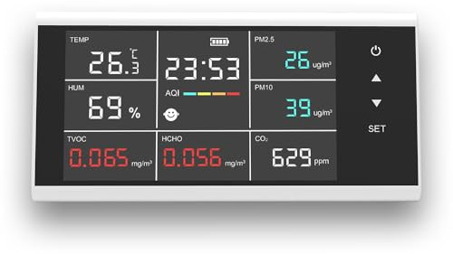 Gas Detector, DM155C 9 in 1 Air Quality Detector Industrial CO2/PM2.5/HCHO Sensor Tester Touch Monitoring Systems