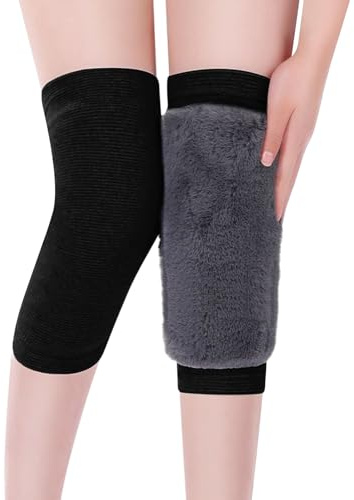 Mayoii Men Women Thermal Fleece Lined Knee Brace Rabbit Fur Knee Warmer Leg Warmers Winter Thermal Knee Sleeves for Skiing Cycling Running (M)