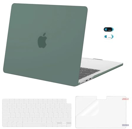 MOSISO Kompatibel mit MacBook Air 13 Zoll Hülle M5 M4 M3 M2 2026-2022 | Hartschale&Tastaturschutz&Displayschutz&Webcam Abdeckung für MacBook Air 13,6 A3449 A3240 A3113 A2681, Smaragdgrün