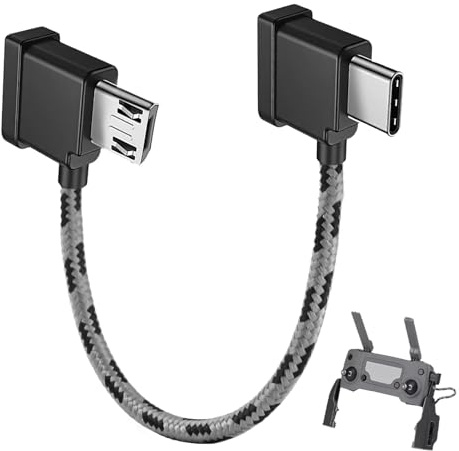 Cable de control remoto USB C a Micro USB, 15 cm, nailon, compatible con drones como DJI Mini SE, Mavic Mini, Mavic Air, Mavic 2 Pro, cable de transferencia de datos para controlador RC OTG conexión
