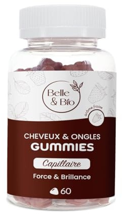 Belle&Bio - Gummies Cheveux & Ongles - Réduit la casse et améliore la résistance des ongles - Compléments Alimentaires - Made in France - Zinc, Vitamine B12, B9, B8, C, B6 - Cure 1 mois - 60 Gummies