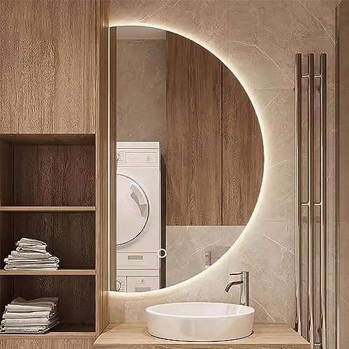ZHANGshouf 40″ Specchi da Bagno a LED Intelligenti per Parete, Specchio da Trucco a Mezzaluna, antiappannamento, dimmerabile a 3 Colori, Specchio Illuminato con Interruttore Touch per l'arredament