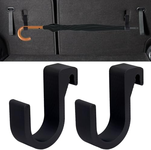 2pcs Black Car Umbrella Hooks, Universal Car Umbrellas Holders Storage Hookclip Seat Headrest Hooks for Any Vehicle