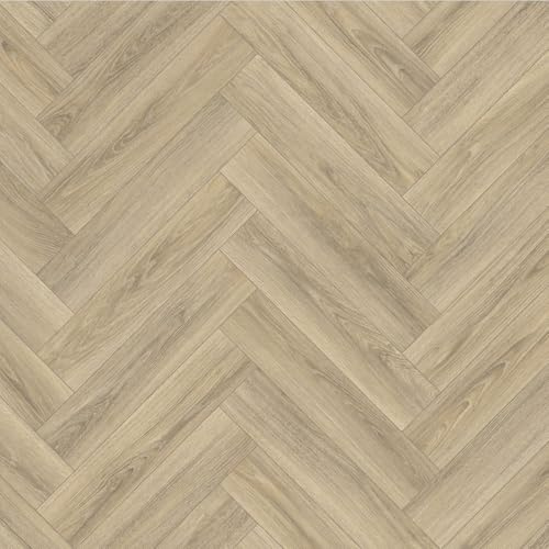 Lino Vinyl Flooring Roll, Blond Oak Herringbone Parquet, Anti-Slip Lino, Bathroom, Kitchen, 2m-3m Width (1m x 3m)