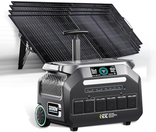 IEE P3200 3200W Tragbare Powerstation mit 4x200W Solarpanel, 2048Wh LiFePO4 Solargenerator, 1800W AC-Ladung, 4x AC-Ausgänge, App-Steuerung, Für Hausnotstrom, Camping, Wohnmobil, Notfälle