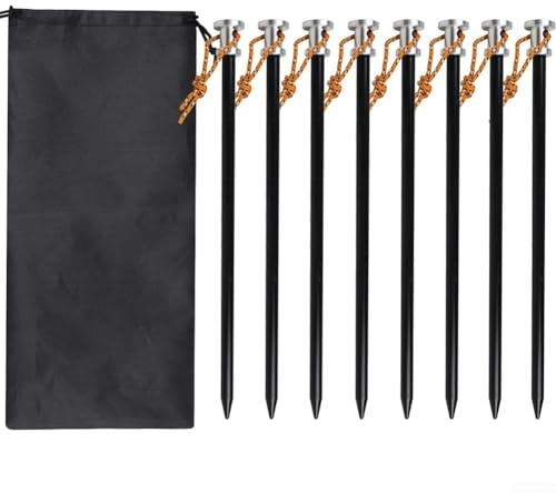8 estacas de aleación de aluminio de 23 cm con pinzas de cuerda para acampar al aire libre en diferentes terrenos (negro)