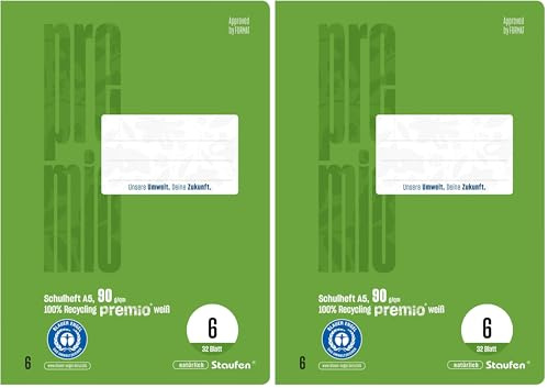 Staufen premio Schulhefte - 5 Hefte je 32 Blatt, Lineatur 6, DIN A5, 90 g/m², blanko (Packung mit 2)