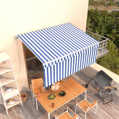 Store de terrasse - Rétractable manuellement - 3 x 2,5 m - Bleu et blanc - Parasol de balcon pour fenêtre, terrasse, balcon