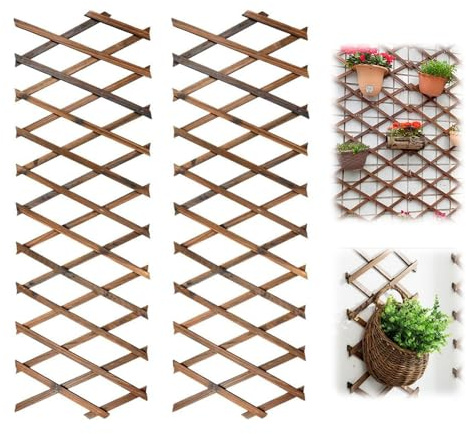 Nzkeuf 2 Stück Rankgitter Holz Ausziehbar, 180CM x 30CM Erweiterbares Pflanzenspalie, Korrosionsschutz Holzgitter Wandpflanzer, Wanddekoration Hängerahmen für Zimmer Garten Terrasse Outdoor