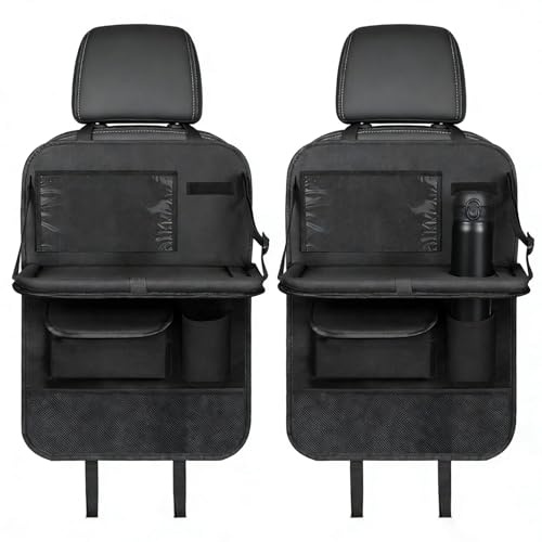 Sayudar Auto Organizer Kinder - 2 Stück mit Klapptisch, 10 Taschen & Touchscreen-Tabletfach, Wasserdichter Rücksitz Organizer, Rückenlehnen Utensilientaschen (Abnehmbar, Schwarz)