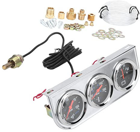 Sonew Set Universale Triplo Manometro da 2 Pollici per Veicoli a 12 V: Misuratore di Temperatura, Pressione dell'olio e Amperometro per Auto, Camion, Barche