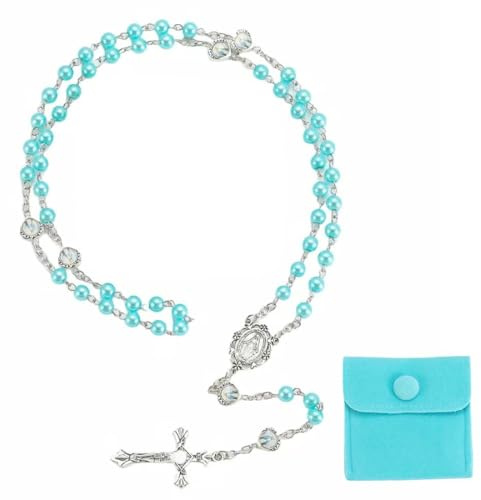 PBAHAUP Rosenkranz Katholisch mit Samtbeutel, Zeitloser Perlenkranz für Erstkommunion, Gebet und Segen, Ein Geschenk der Liebe für Taufe, Konfirmation und Hochzeit