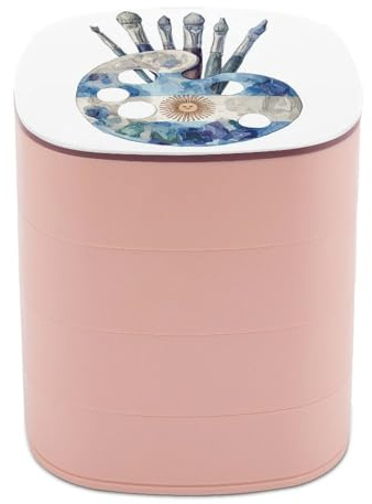 Jubonexis Watercolor Artist's Palette with Paintbrushes Jewelry Boxes for Women, Earring Holder Organizer Rotating Jewelry Organizer for Necklaces Bracelets Ring