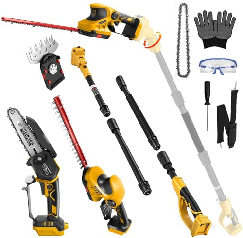 Batteridriven motorsåg, grensåg, teleskop kompatibel med Dewalt 20 V 18 V (utan batterier), 4 i 1 mini, 6 tums grensåg hög knappar, justerbar häcktrimmer, teleskopstång, teleskopsåg