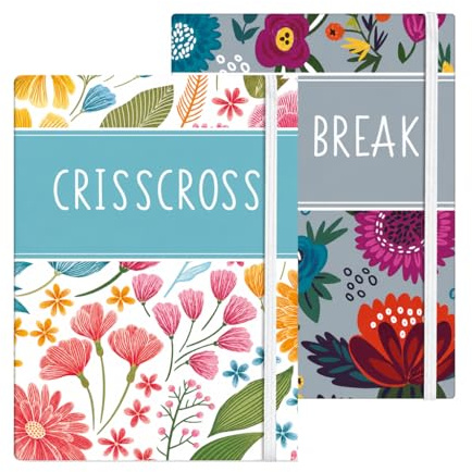 Sixstore Set di 2 quaderni tascabili formato A6, per ricerca di parole e codici di rottura, dimensioni 15 x 10,5 cm, con elastico, motivo floreale, libri incrociati Wordsearch