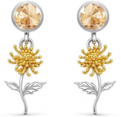 Seiyang Birth Flower Earrings for Women 925 Sterling Silver Month Flower Birthstone Earrings Floral Birthday Jewellery Gift