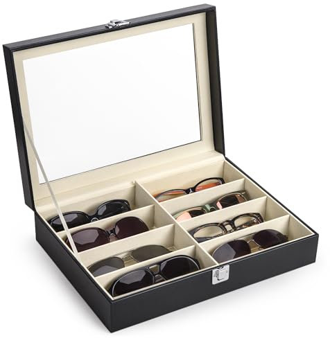 CO-Z Leatherette Sunglasses Storage for Women and Men,8 Slots Sunglasses Organiser Box,Eyeglasses Eyewear Box Glasses Organizer Display Case with Lock