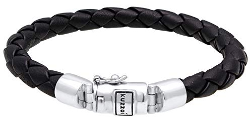 Kuzzoi Herren Lederarmband Herrenarmband schwarz mit 925 Silber Verschluss | - 235043
