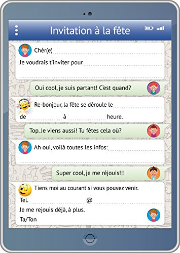 Edition Colibri (10730 FR Invitations en Français tablette: lot de 10 cartes d'invitation rigolotes avec message Whatsapp et Smileys/Émoticônes pour un anniversaire d'enfant