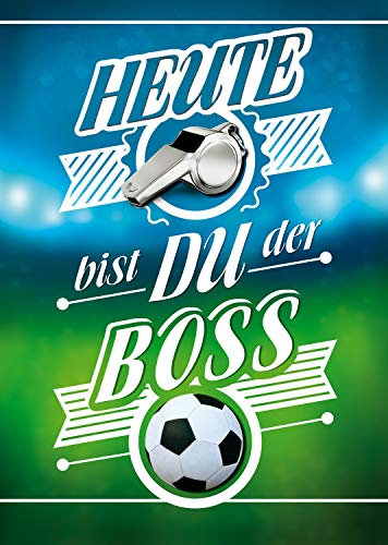 bentino Geburtstagskarte XL mit Trillerpfeiffe zum PUSTEN, spielt den Song We are the Champions, DIN A4 Set mit Umschlag, Glückwunschkarte mit Musik, Lustiges Fußball Geschenk für Kinder