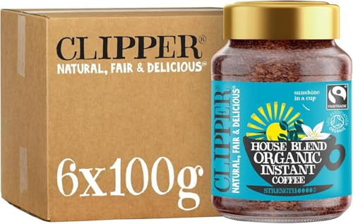 Clipper House Blend Organic Arabica Instant Coffee, 6 x 100g Jars, Bulk Buy for Home & Catering, Gourmet Coffee, Medium Roast, Sustainable Fairtrade, Ethically Sourced & Eco Conscious