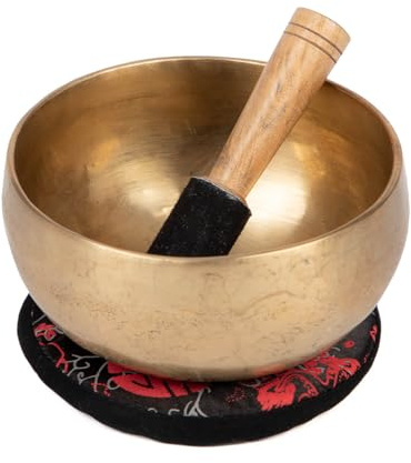 Bodhi Tibetische Klangschale Ø 13 cm | Handgefertigtes Klangschalen Set inkl. Kissen & Klöppel | Singing Bowl aus Indien | Ideal als spirituelles Geschenk | Meditationszubehör aus Bronze