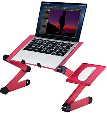 Ejoyous Table de Lit Pliable en Alliage d'Aluminium, Bureau d'Ordinateur Portable avec Ventilateurs Intégrés, Rose Rouge