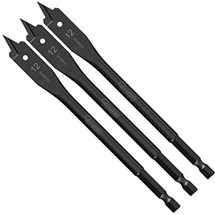 3 x SabreCut SCRIW12_3 12mm x 152mm Impact Rated Flat Wood Spade Bits for Softwood Hardwood Chipboard