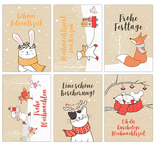 Papierdrachen Weihnachtskarten Set - 12 Postkarten mit Eisbären-Motiven - liebevoll gestaltete Grußkarten zu Weihnachten zum Verschicken & Dekorieren