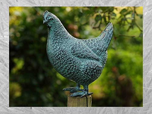 IDYL Bronze-Skulptur Henne | 20x10x19 cm | Tierfigur aus Bronze handgefertigt | Gartenskulptur oder Teich-Dekoration | Hochwertiges Kunsthandwerk | Wetterfest