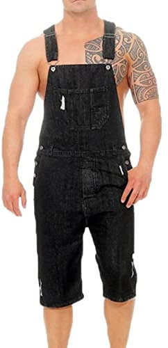 Suncolour Salopette da Uomo Salopette in Denim Salopette Strappata Jeans Cinghie Regolabili Tasche Multiple