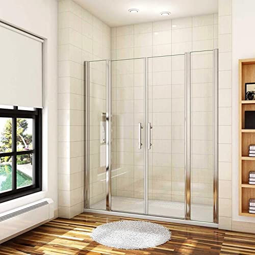 AICA porte de douche battante 140x197cm porte battante avec 2 éléments fixes en 6mm verre anticalcaire