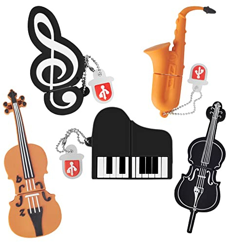 8GB*5 USB-Stick USB-Flash-Laufwerk Noten/Klavier/Saxophon/Violine/Cello, Memory Stick Cartoon Speicherstick Flash-Speicher-Stick, Pen Drive für Schule Büro Auto PC Laptop (8GB*5, Musikinstrumente)