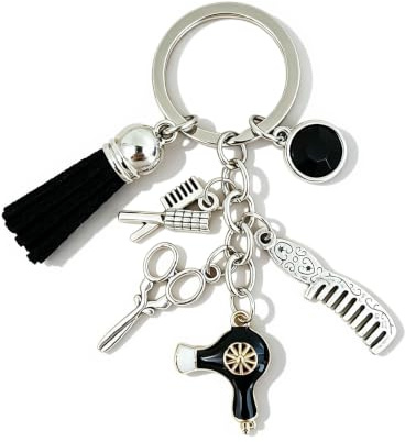 Meimimix Schlüsselanhänger mit Kamm, Schere, für Friseure, Friseure, Geschenk, Kosmetologie, Quaste, Schmuck, Silber, normal | Kosmetologie-Quasten-Schmuck für Männer und Frauen, Friseurabschluss, Weihnachten, Geburtstag, Geschenke für Friseure