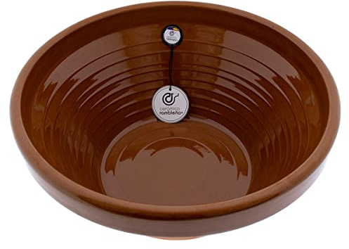 CERÁMICA RAMBLEÑA | Lebrillo rústico decorado | Lebrillo de barro grande | Ensaladeras originales | Ensaladeras grandes | Lebrillo antiguo - Modelo M01 | 40x40x17.5 cm