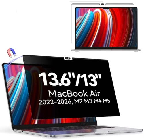 Protescreen Privacy Screen Protector Compatible with MacBook 13.6/13 Inch (2022-2026, M2 M3 M4 M5), Easy On/Off Removable Anti Spy Blue Light Glare Shield Film Mac Laptop Privacy Filter