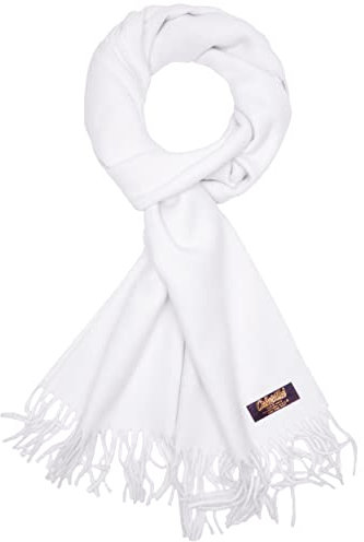 BRUBAKER Cashmirillo Schal - ca. 40 x 180 cm Lang Leicht Warm und Kuschelig - Herbst und Winter Kuschelschal - Stola Tuch mit Fransen für Damen und Herren - Weiß