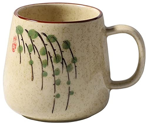 FülleMore 350ml Kaffeebecher Milchbecher große Keramiktasse Porzellan Kaffeetasse Teetasse Espressotasse Becher mit Henkel ø7.5 x H9cm,für Kaffee Tee Milch Cappuccino (Weidenrute)
