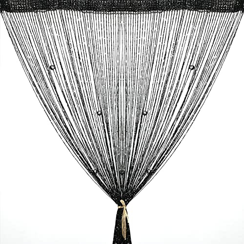 Vidillo Perlenvorhang, Fadenvorhang Glitzer Weiss 100 x 200 cm Wandvorhang Schaufensterdekoration, Raumteiler Fliegenschutz für Hochzeit, Café, Restaurant (Perle-Schwarz), door string curtain
